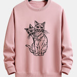 Two Cats Print Relax Fit Sweatshirt