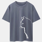 Cat Silhouette Print Drop Shoulder Oversize T-Shirt