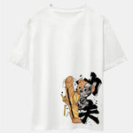 Kung Fu Bear Print Drop Shoulder Oversize T-Shirt