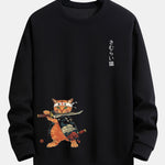 Samurai Warrior Cat Print Relax Fit Sweatshirt