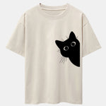 Black Cat Print Drop Shoulder Oversize T-Shirt