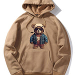 Bear In Leather Jacket Print Hoodie & Jogger Pants