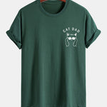 Regular Fit Cat Dad Wearing Glasses Print Cotton T-Shirt