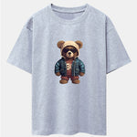 Bear In Leather Jacket Print Drop Shoulder Oversize T-Shirt