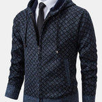 Diamond Pattern Zip Hooded Sweater