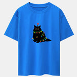 Christmas Lights Black Cat Print Drop Shoulder Oversize T-Shirt