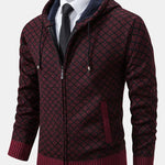Diamond Pattern Zip Hooded Sweater