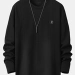 Long Sleeve Geometric Jacquard Arc Hem T-Shirt & Drawstring Corduroy Cargo Jogger Pants
