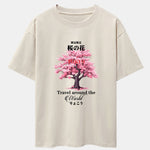 Tokyo Cherry Blossoms Print Drop Shoulder Oversize T-Shirt