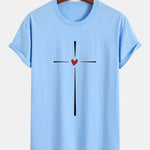 Regular Fit Cross Heart Print Cotton T-Shirt