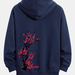 Plum Blossom Slogan Back Print Relax Fit Hoodie