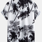 Palm Trees Print Button Up Shirt & Man Mid Length Drawstring Swim Shorts