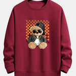 Chessboard Hip Hop Bear Print Relax Fit Sweatshirt