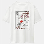Cherry Blossoms Mountain Print Drop Shoulder Oversize T-Shirt
