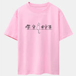 Cat Potted Plant Print Drop Shoulder Oversize T-Shirt