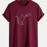 Regular Fit Fist Bump Cat Print Cotton T-Shirt