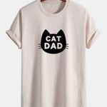 Regular Fit Cat Dad Print Cotton T-Shirt