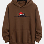 Christmas Black Cat Print Relax Fit Hoodie