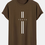 Stripe Tokyo Print Cotton Arc Hem T-Shirt