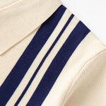 Striped Johnny Collar Sweater Polo