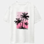 Palm Tree Pink Background Print Oversize T-Shirt & Swim Shorts