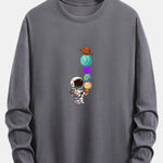 Long Sleeve Planet Astronaut Print Cotton T-Shirt