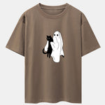 Ghost Black Cat Print Drop Shoulder Oversize T-Shirt