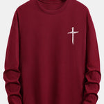 Long Sleeve Cross Print Cotton T-Shirt