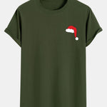 Santa Hat Print Cotton Arc Hem T-Shirt