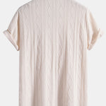 Knitted Geometric Rhombus Jacquard Cuban Shirt & Straight Leg Linen Pants