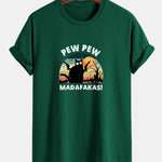 Regular Fit PEW PEW MADAFAKAS Black Cat Print Cotton T-Shirt