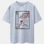 Cherry Blossoms Mountain Print Drop Shoulder Oversize T-Shirt