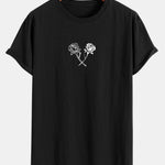 Two Roses Print Cotton Arc Hem T-Shirt