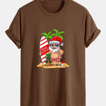 Regular Fit Summer Beach Santa Print Cotton T-Shirt