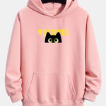 Whatever Black Cat Print Relax Fit Hoodie