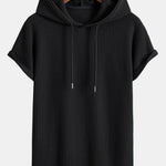 Knitted Waffle Arc Hem Hooded T-Shirt