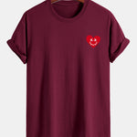 Regular Fit Heart Smiley Face Print Cotton T-Shirt