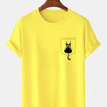 Cat Slipping Out Of Pocket Print T-Shirt