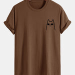 Regular Fit Cat With Sunglasses Print Cotton T-Shirt