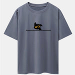 Black Cat In Doubt Print Drop Shoulder Oversize T-Shirt