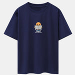 Cartoon Smiley Read Newspaper Print Drop Shoulder Oversize T-Shirt