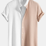 Two Tone Muscle Fit Ribbed Stand Collar Shirt & Straight Leg Ribbed Pants