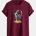 Regular Fit Dissolving Headphones Print Cotton T-Shirt