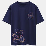 Colorful Bear Print Drop Shoulder Oversize T-Shirt
