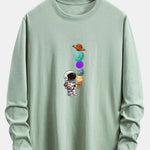 Long Sleeve Planet Astronaut Print Cotton T-Shirt