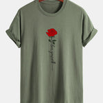 Regular Fit Rose Slogan Print Cotton T-Shirt