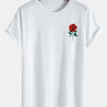 Dissolving Rose Print Cotton Arc Hem T-Shirt