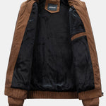 Funnel Neck Zipped Corduroy Jacket