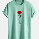 Regular Fit Rose Slogan Print Cotton T-Shirt