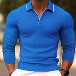 Men's Solid Color Lapel Slim Fit Cotton Blend Long Sleeve Polo Shirt